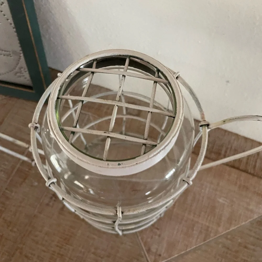 Rustic White Metal and Glass Watering Can - Picture 8 of 8